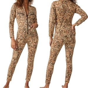 Free People Floral Tan and Brown Jumpsuit